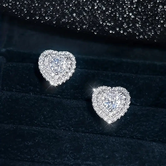 Heart Shape Zircon Inlaid Design Copper Earrings